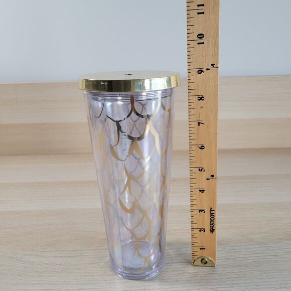 Starbucks Gold Scales Clear 24 oz Tumbler Venti Cold Holiday Cup No Straw - Picture 5 of 5